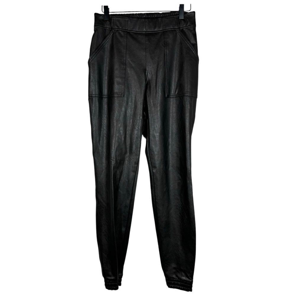 SPANX Faux Leather High Rise Joggers Black Pants Women’s Size Medium 20283R